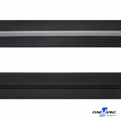 Рулонная молния с покрытием PVC спираль тип 3 (упак.270м) -черная с полосой СВО - купить в Рязани. Цена: 12.74 руб.