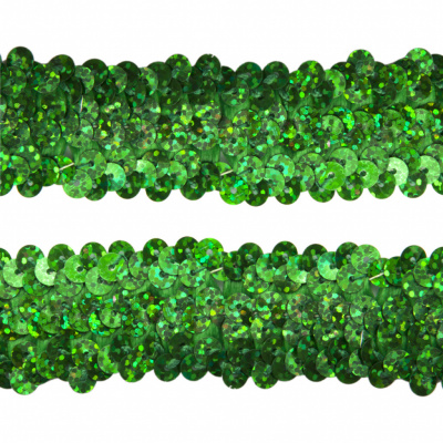 Тесьма с пайетками D4, шир. 30 мм/уп. 25+/-1 м, цвет зелёный - купить в Рязани. Цена: 1 087.39 руб.
