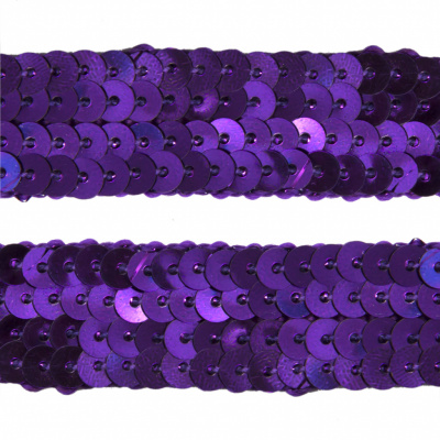 Тесьма с пайетками 12, шир. 20 мм/уп. 25+/-1 м, цвет фиолет - купить в Рязани. Цена: 778.19 руб.