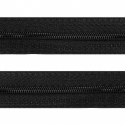 Рулонная молния с покрытием PVC спираль тип 3 (упак.270м) -черная с полосой СВО - купить в Рязани. Цена: 12.87 руб.