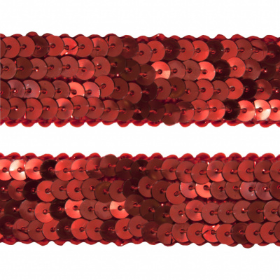 Тесьма с пайетками 3, шир. 20 мм/уп. 25+/-1 м, цвет красный - купить в Рязани. Цена: 778.19 руб.