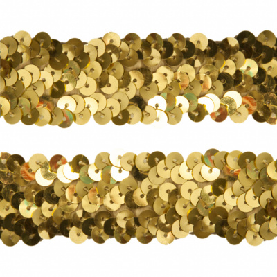 Тесьма с пайетками D16, шир. 30 мм/уп. 25+/-1 м, цвет золото - купить в Рязани. Цена: 1 087.39 руб.