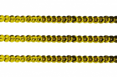 Пайетки "ОмТекс" на нитях, SILVER-BASE, 6 мм С / упак.73+/-1м, цв. А-1 - т.золото - купить в Рязани. Цена: 468.37 руб.