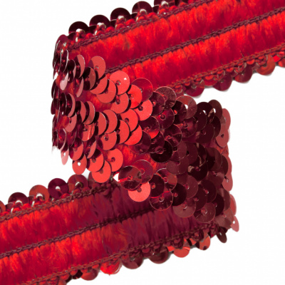Тесьма с пайетками 3, шир. 30 мм/уп. 25+/-1 м, цвет красный - купить в Рязани. Цена: 1 087.39 руб.