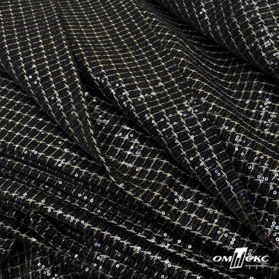 Ткань костюмная с пайетками, 100%полиэстр, 460+/-10 гр/м2, 150см #309 - цв. чёрный - купить в Рязани. Цена 1 203.93 руб.