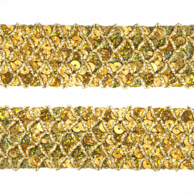 Тесьма с пайетками D16, шир. 35 мм/уп. 25+/-1 м, цвет золото - купить в Рязани. Цена: 1 281.60 руб.