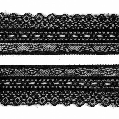 Кружево эластичное 22-21, шир.35 мм -цв.чёрное - купить в Рязани. Цена: 26.35 руб.