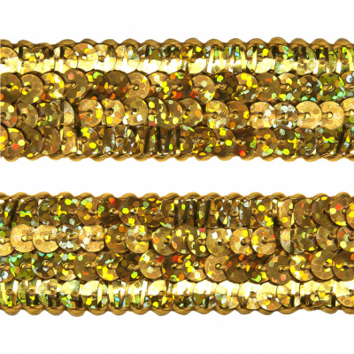 Тесьма с пайетками D16, шир. 20 мм/уп. 25+/-1 м, цвет золото - купить в Рязани. Цена: 778.19 руб.